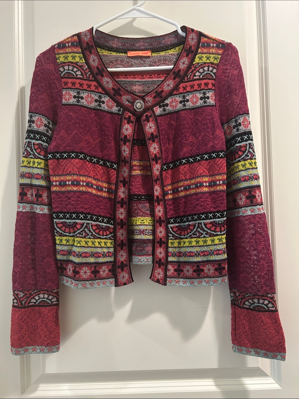 Catherine Andre multi patterned 1 button closure Long Sleeve multicolor Cardigan